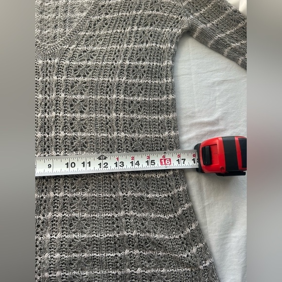 Tommy Bahama Open Knit Gray Striped Long Sleeve Linen Sweater Top Women’s M - Picture 6 of 11
